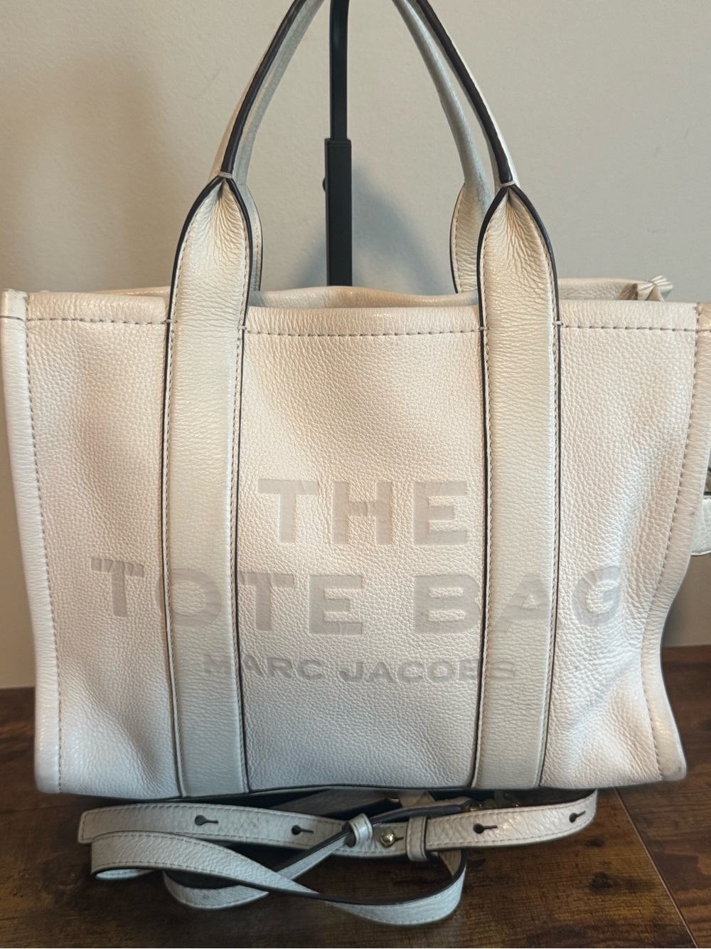 Marc Jacobs Cream Leather 'The Tote Bag' Structured Tote In Great Conditions